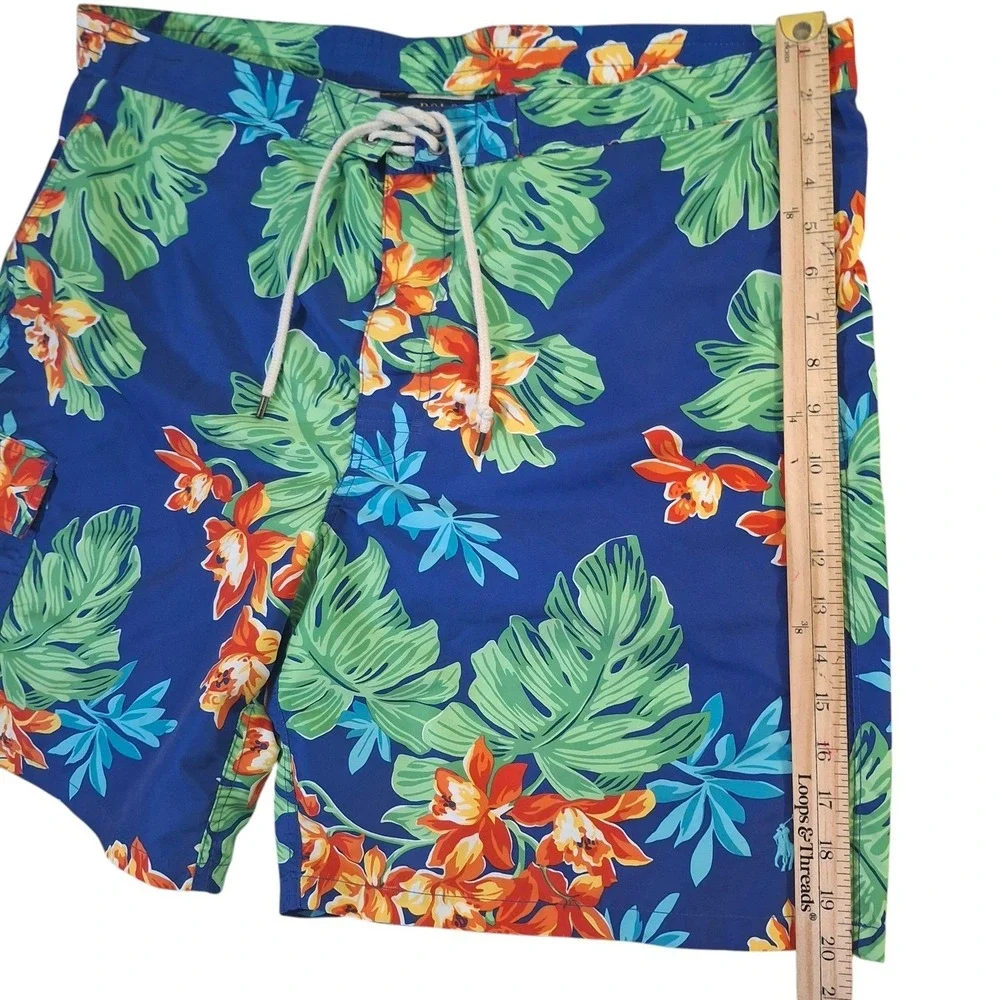 Polo Ralph Lauren Mens XL Blue Tropical Floral Swim Trunks Cargo Board Shorts 8